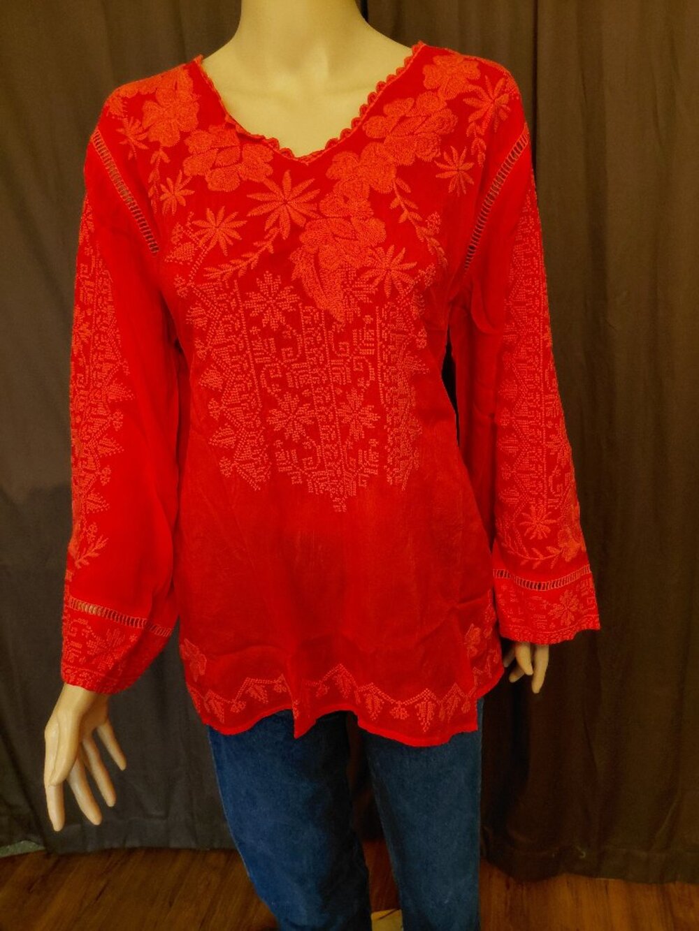 Johnny Was red embroidered tunic NWT L